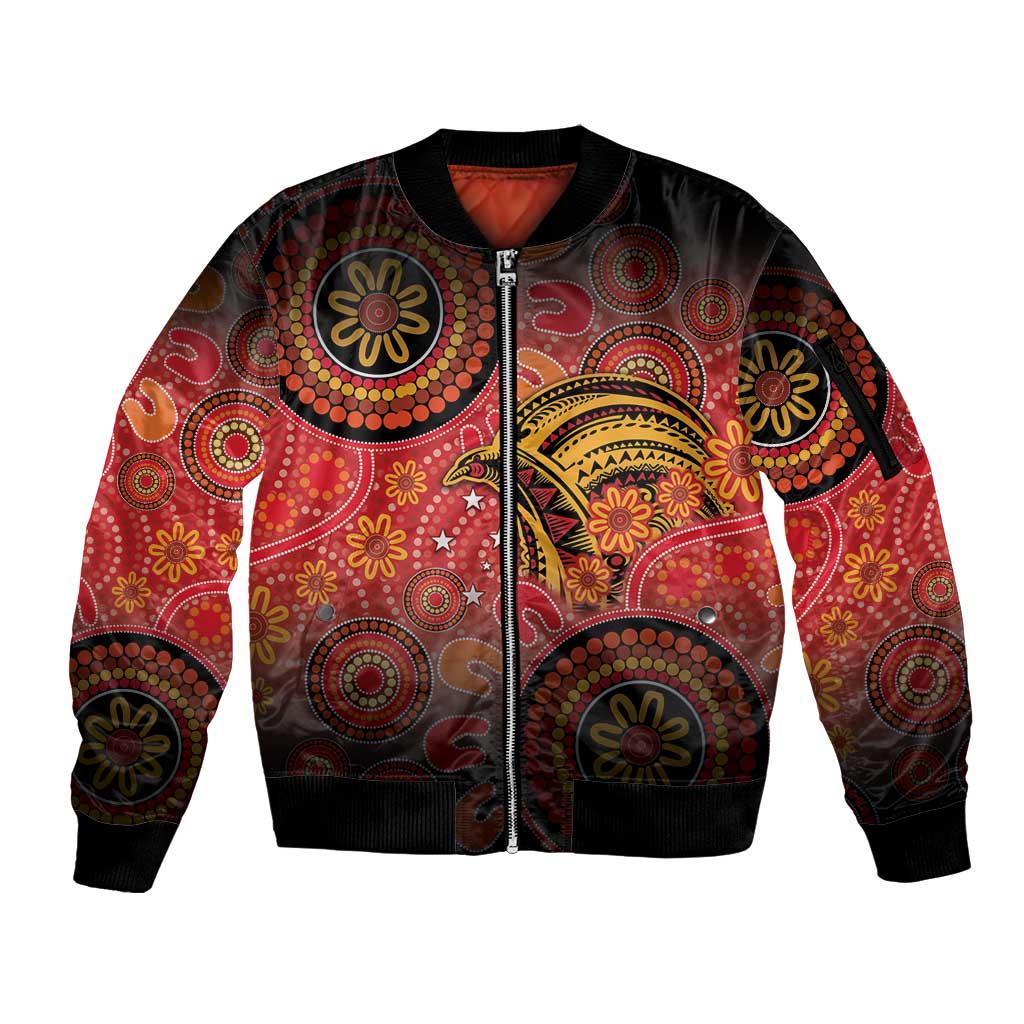 Papua New Guinea Sleeve Zip Bomber Jacket Birds Of Paradise With Aboriginal Pattern - Polynesian Pride