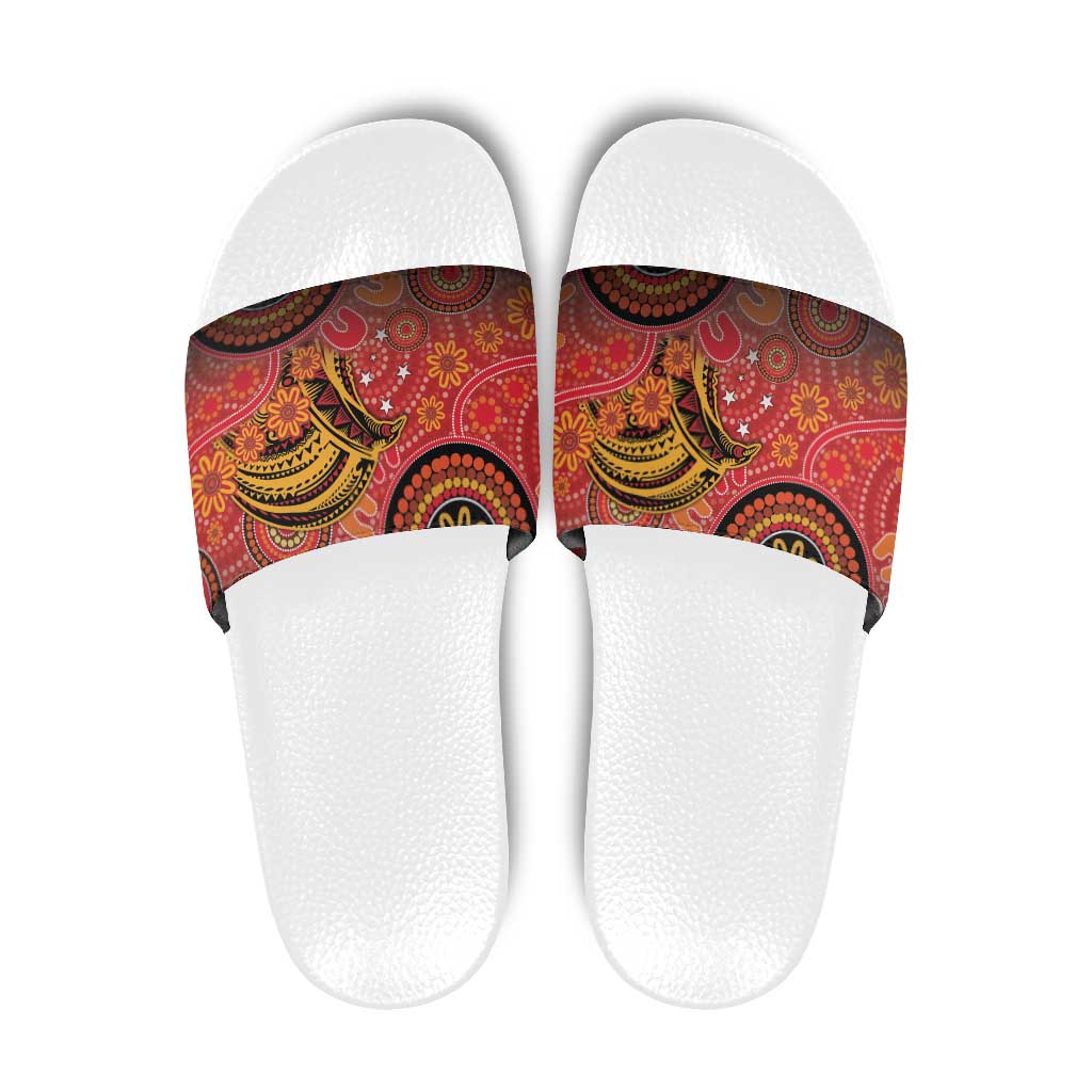 Papua New Guinea Slide Sandals Birds Of Paradise With Aboriginal Pattern - Polynesian Pride