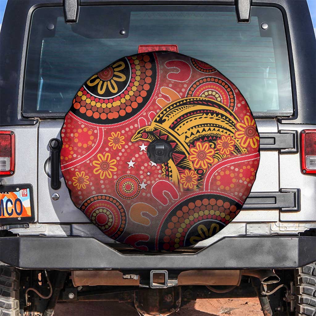 Papua New Guinea Spare Tire Cover Birds Of Paradise With Aboriginal Pattern - Polynesian Pride