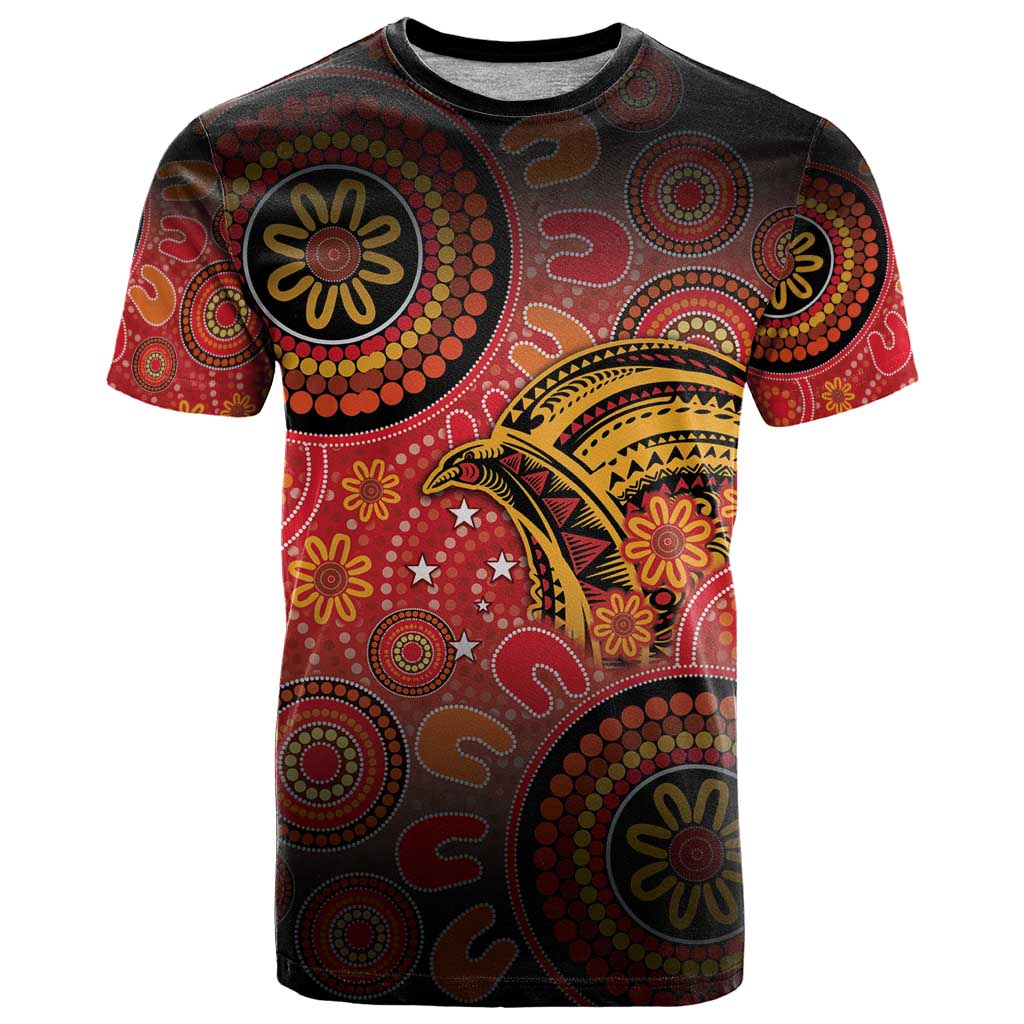 Papua New Guinea T Shirt Birds Of Paradise With Aboriginal Pattern LT05 Red - Polynesian Pride