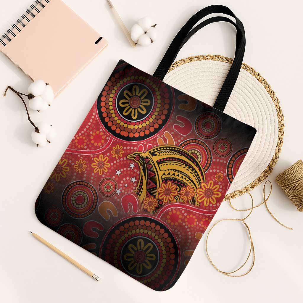 Papua New Guinea Tote Bag Birds Of Paradise With Aboriginal Pattern LT05 Black Strap One Size Red - Polynesian Pride