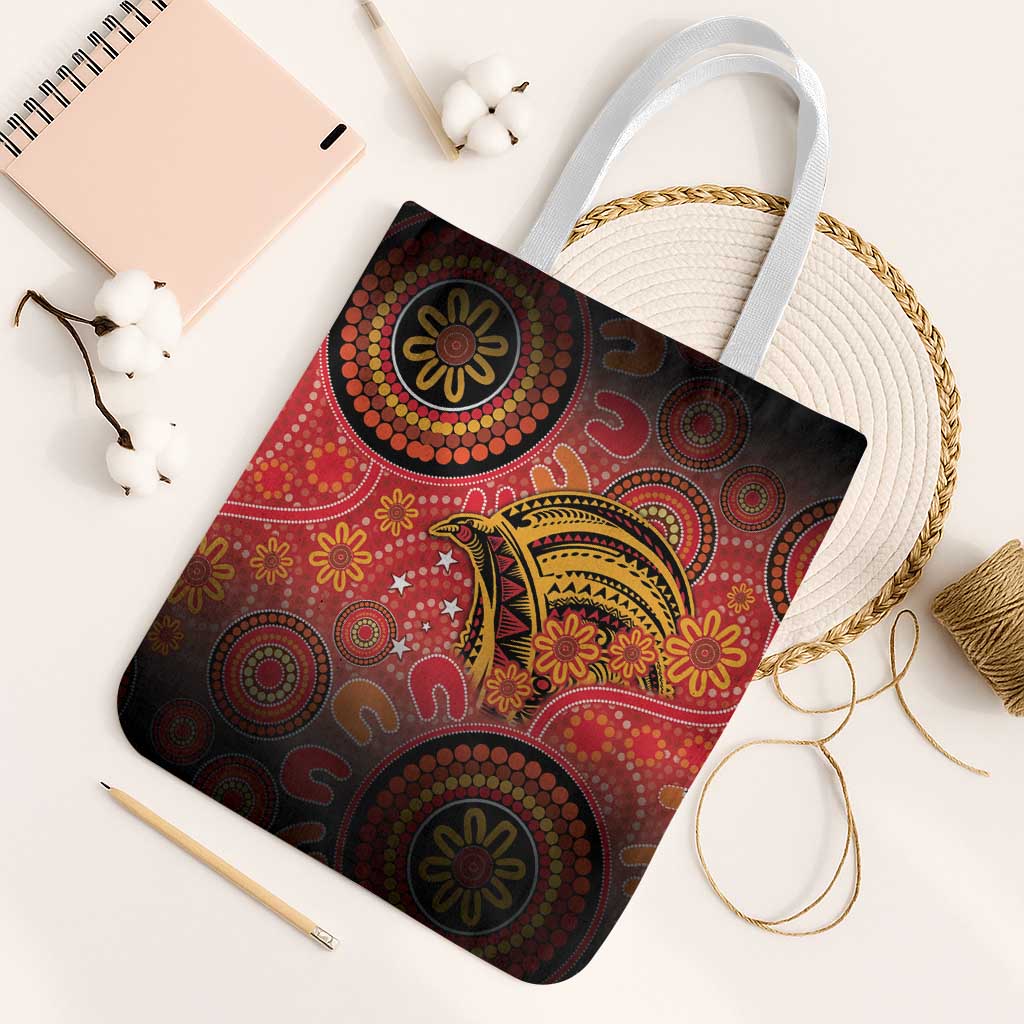 Papua New Guinea Tote Bag Birds Of Paradise With Aboriginal Pattern LT05 White Strap One Size Red - Polynesian Pride