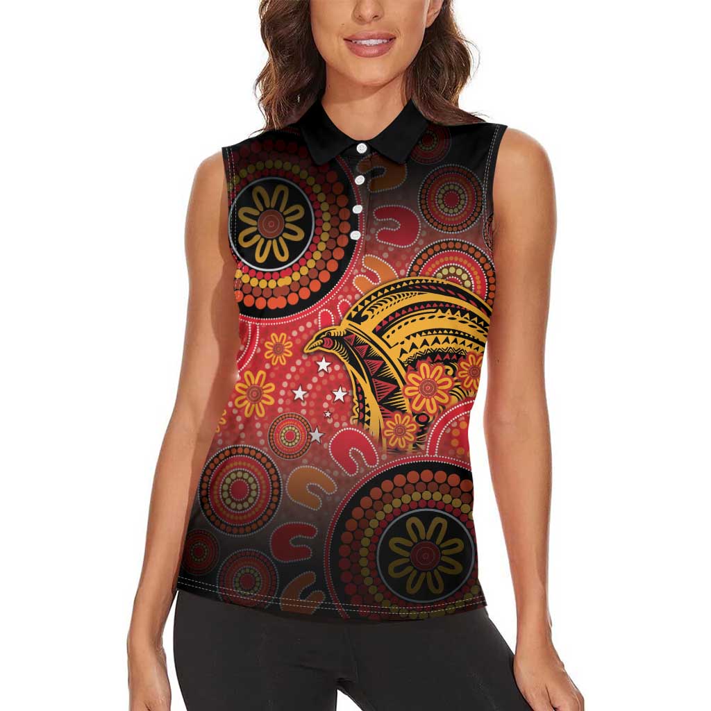 Papua New Guinea Women Sleeveless Polo Shirt Birds Of Paradise With Aboriginal Pattern LT05 - Polynesian Pride