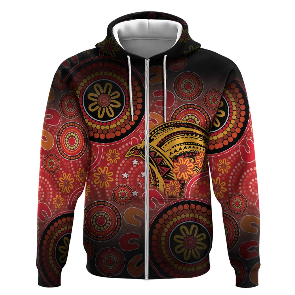 Papua New Guinea Zip Hoodie Birds Of Paradise With Aboriginal Pattern - Polynesian Pride