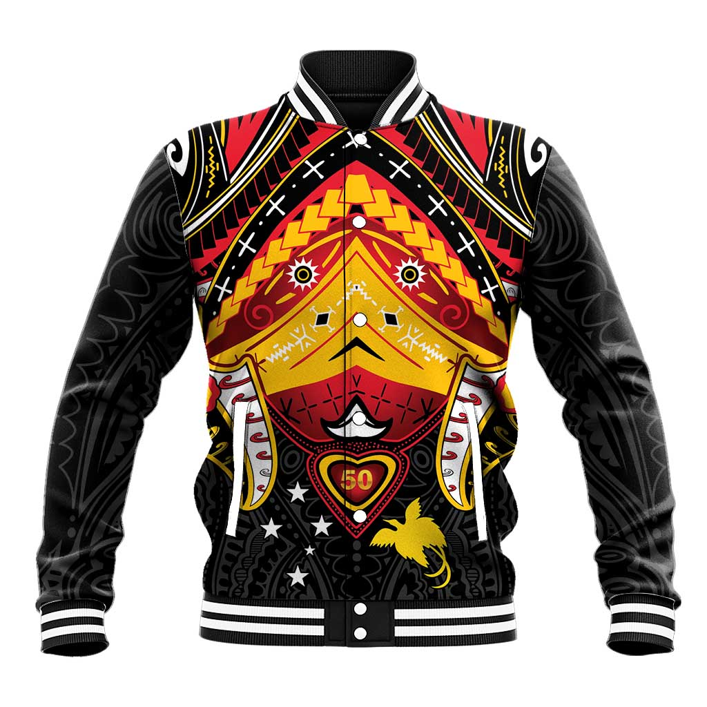 Papua New Guinea Independence Day Baseball Jacket Tribal Mask - Polynesian Pride
