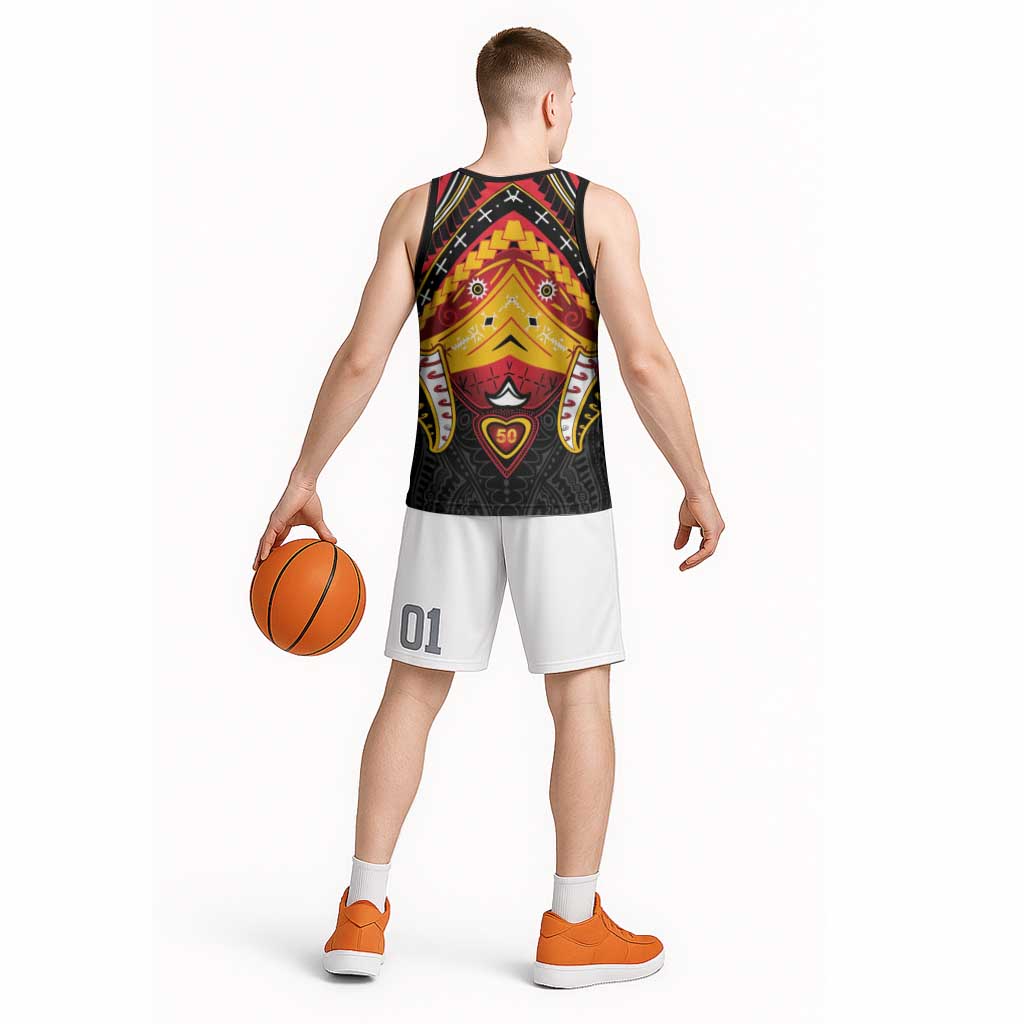 Papua New Guinea Independence Day Basketball Jersey Tribal Mask - Polynesian Pride