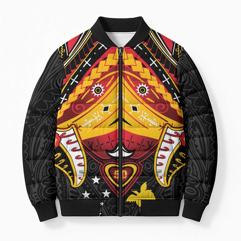 Papua New Guinea Independence Day Bomber Puffer Jacket Tribal Mask - Polynesian Pride
