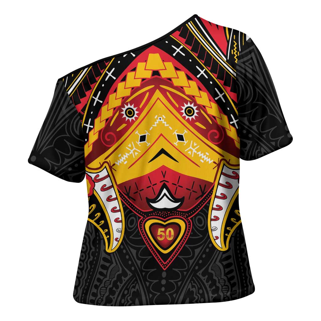 Papua New Guinea Independence Day Cross Shoulder Shirt Tribal Mask - Polynesian Pride
