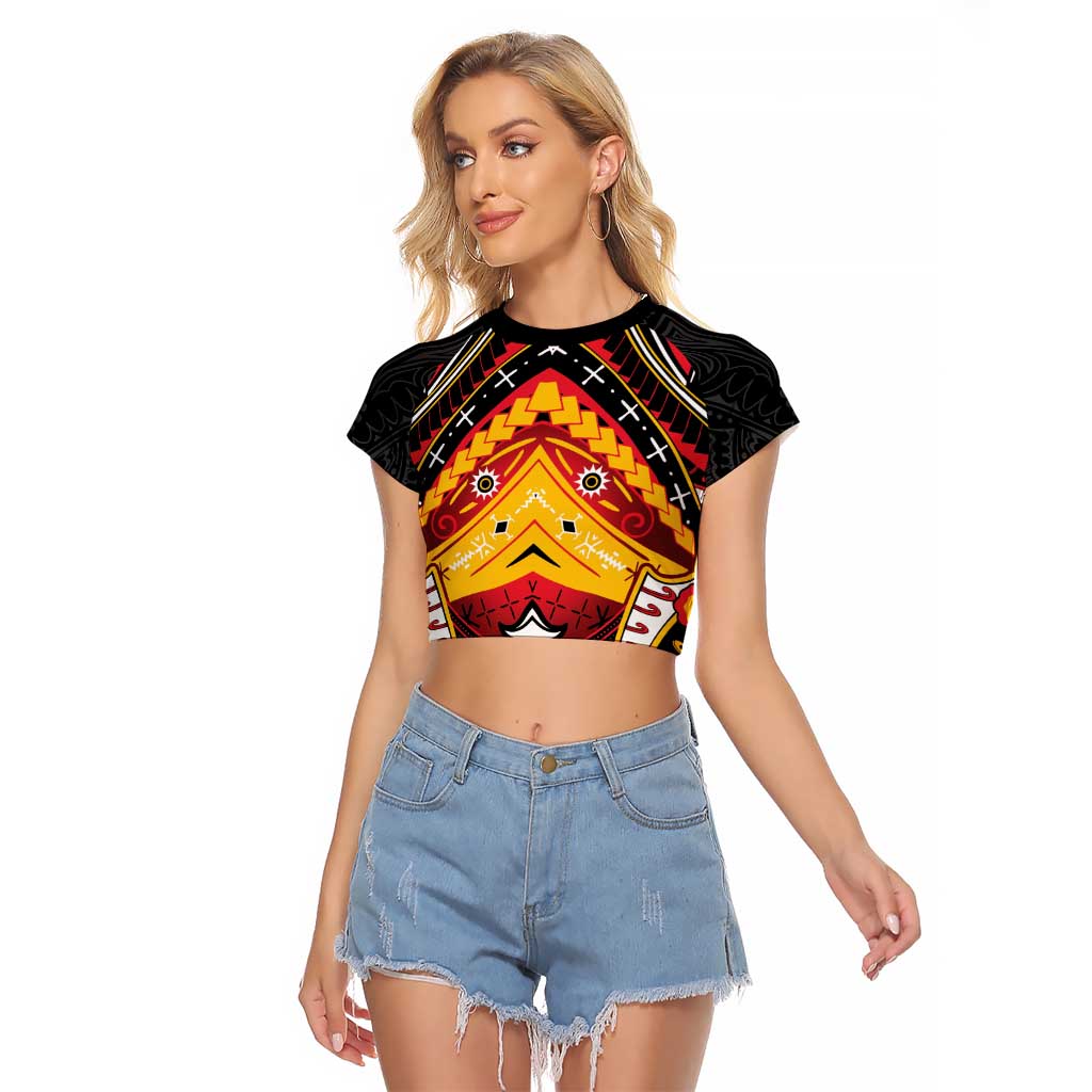 Papua New Guinea Independence Day Raglan Cropped T Shirt Tribal Mask - Polynesian Pride