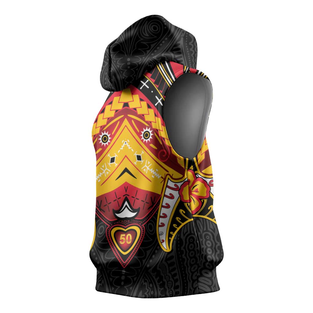 Papua New Guinea Independence Day Sleeveless Hoodie Tribal Mask - Polynesian Pride