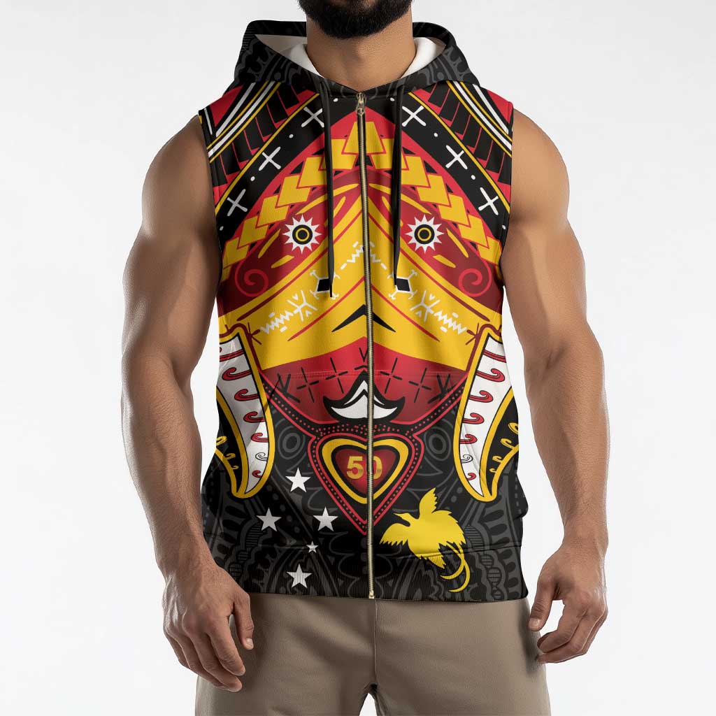 Papua New Guinea Independence Day Sleeveless Zip Hoodie Tribal Mask - Polynesian Pride