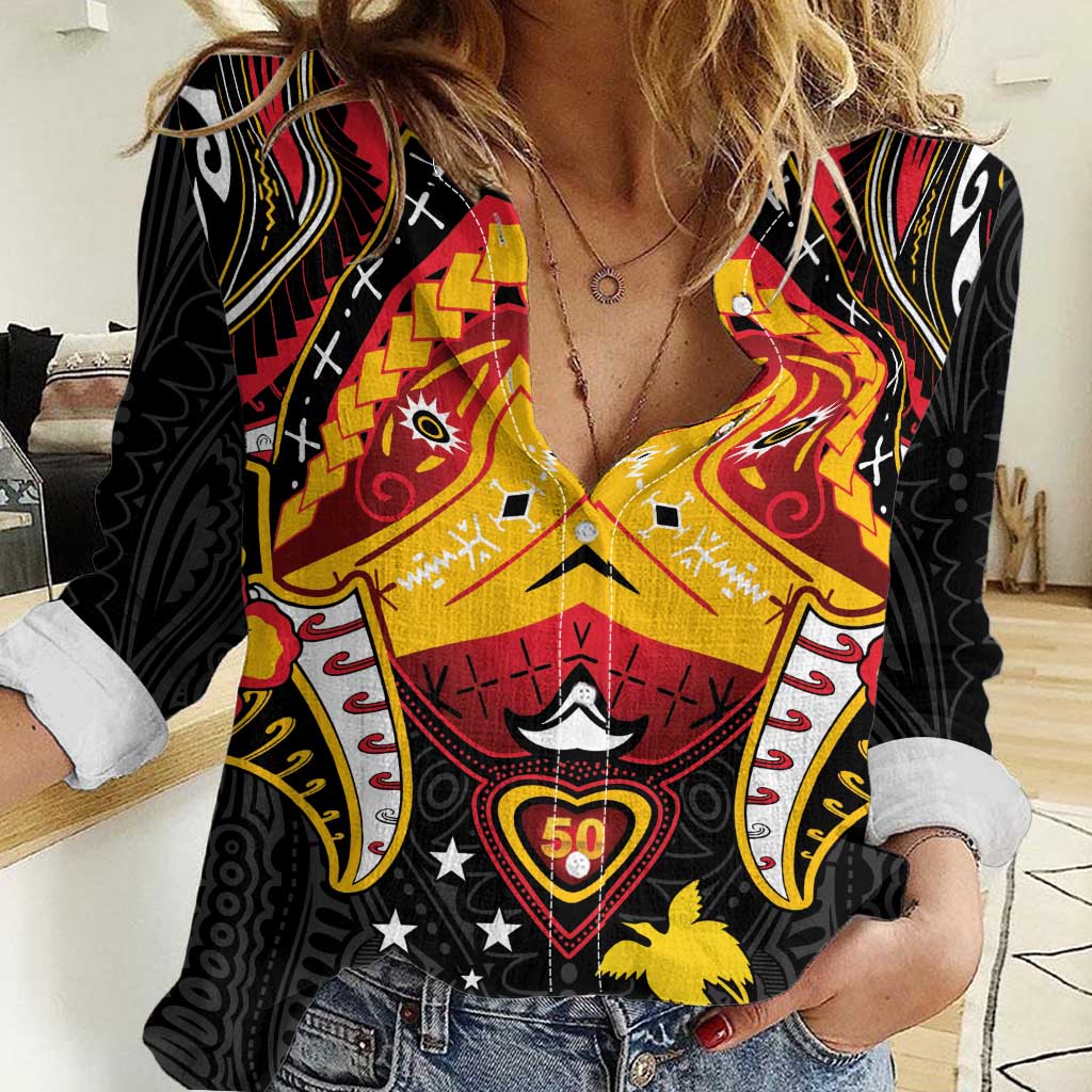 Papua New Guinea Independence Day Women Casual Shirt Tribal Mask LT05 Female Red - Polynesian Pride