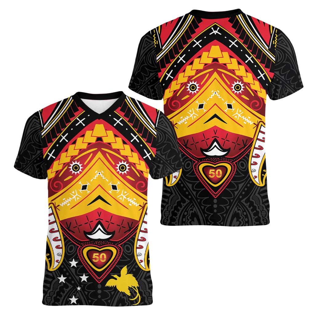 Papua New Guinea Independence Day Women V-Neck T-Shirt Tribal Mask LT05 - Polynesian Pride