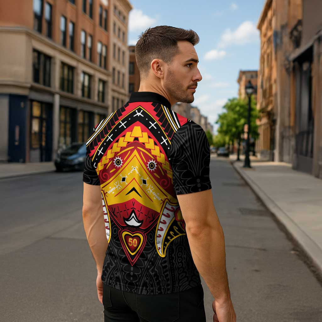 Papua New Guinea Independence Day Zipper Polo Shirt Tribal Mask - Polynesian Pride