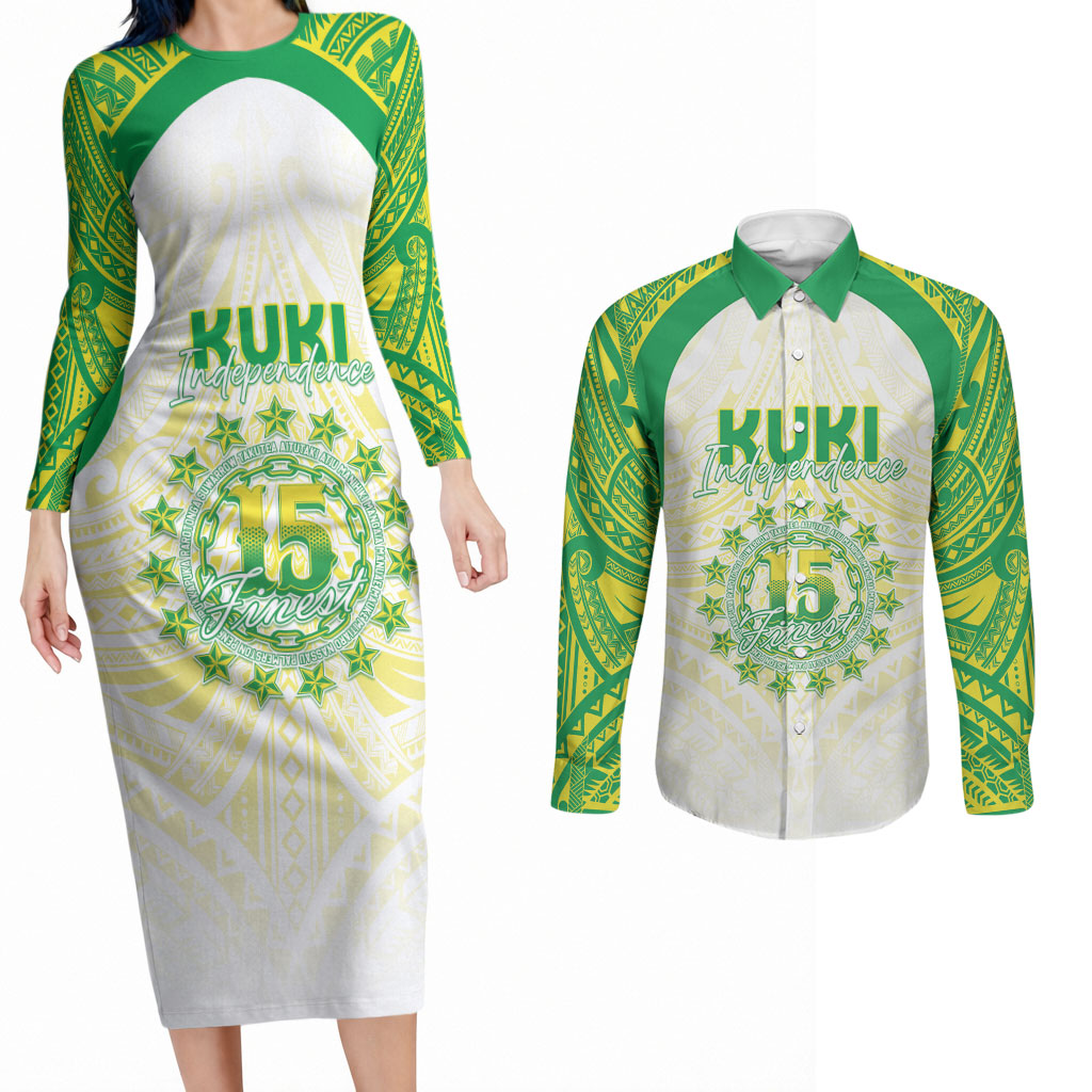 Kuki Independence 2026 Couples Matching Long Sleeve Bodycon Dress and Long Sleeve Button Shirt Cook Islands 15 Finest White Version