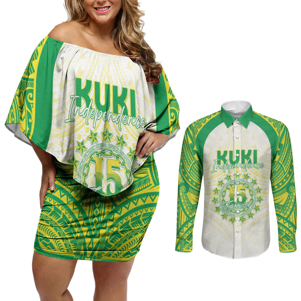 Kuki Independence 2026 Couples Matching Off Shoulder Short Dress and Long Sleeve Button Shirt Cook Islands 15 Finest White Version LT05 White - Polynesian Pride