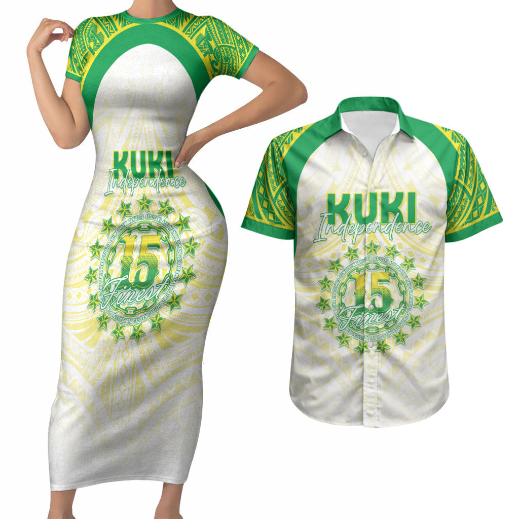 Kuki Independence 2026 Couples Matching Short Sleeve Bodycon Dress and Hawaiian Shirt Cook Islands 15 Finest White Version