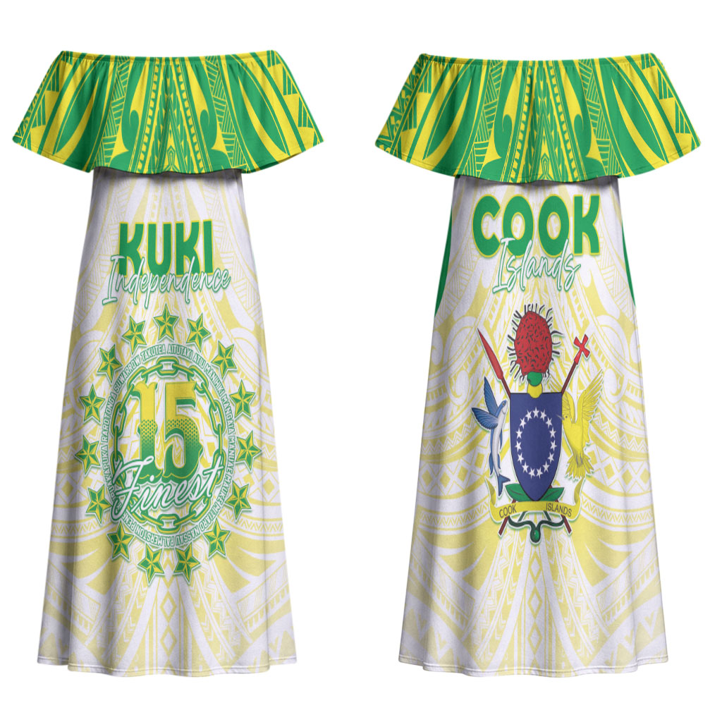 Kuki Independence 2026 Family Matching Off Shoulder Maxi Dress and Hawaiian Shirt Cook Islands 15 Finest White Version