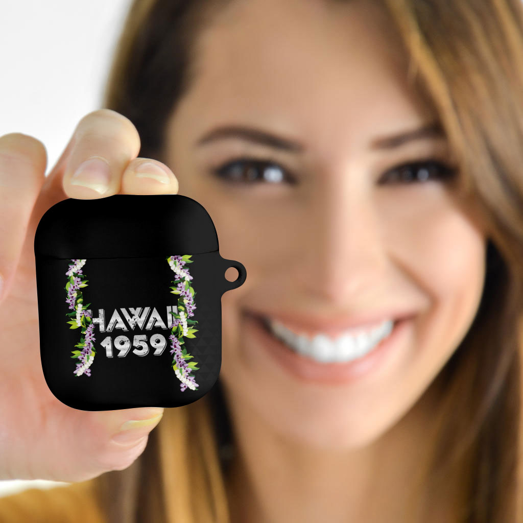 Hawaii Statehood Day AirPods Case Kakau Pattern With Maile Pikake Honohono Lei