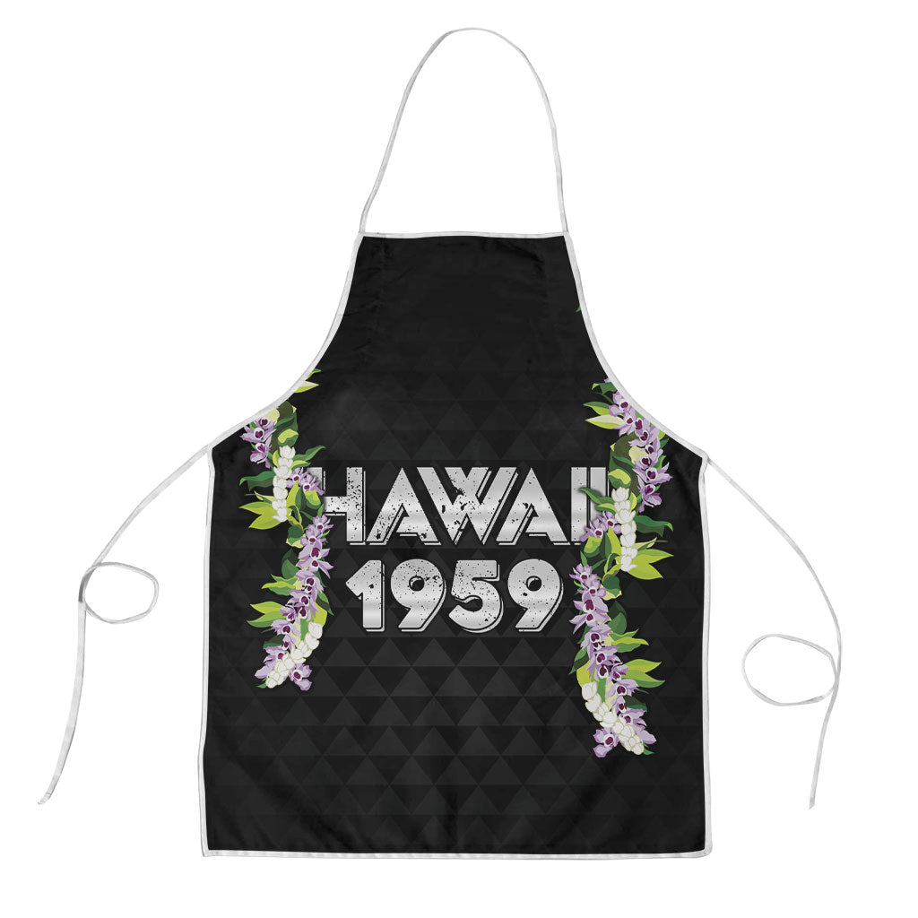 Hawaii Statehood Day Apron Kakau Pattern With Maile Pikake Honohono Lei