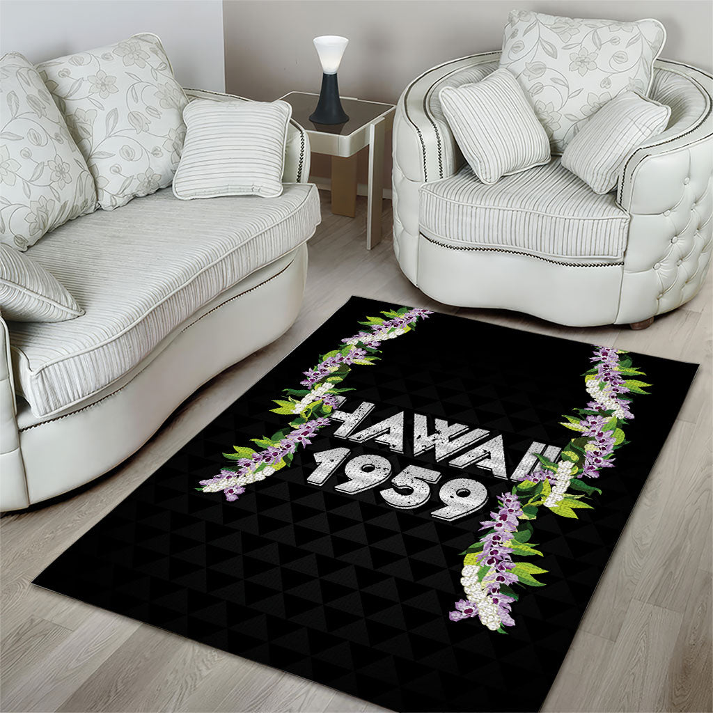 Hawaii Statehood Day Area Rug Kakau Pattern With Maile Pikake Honohono Lei