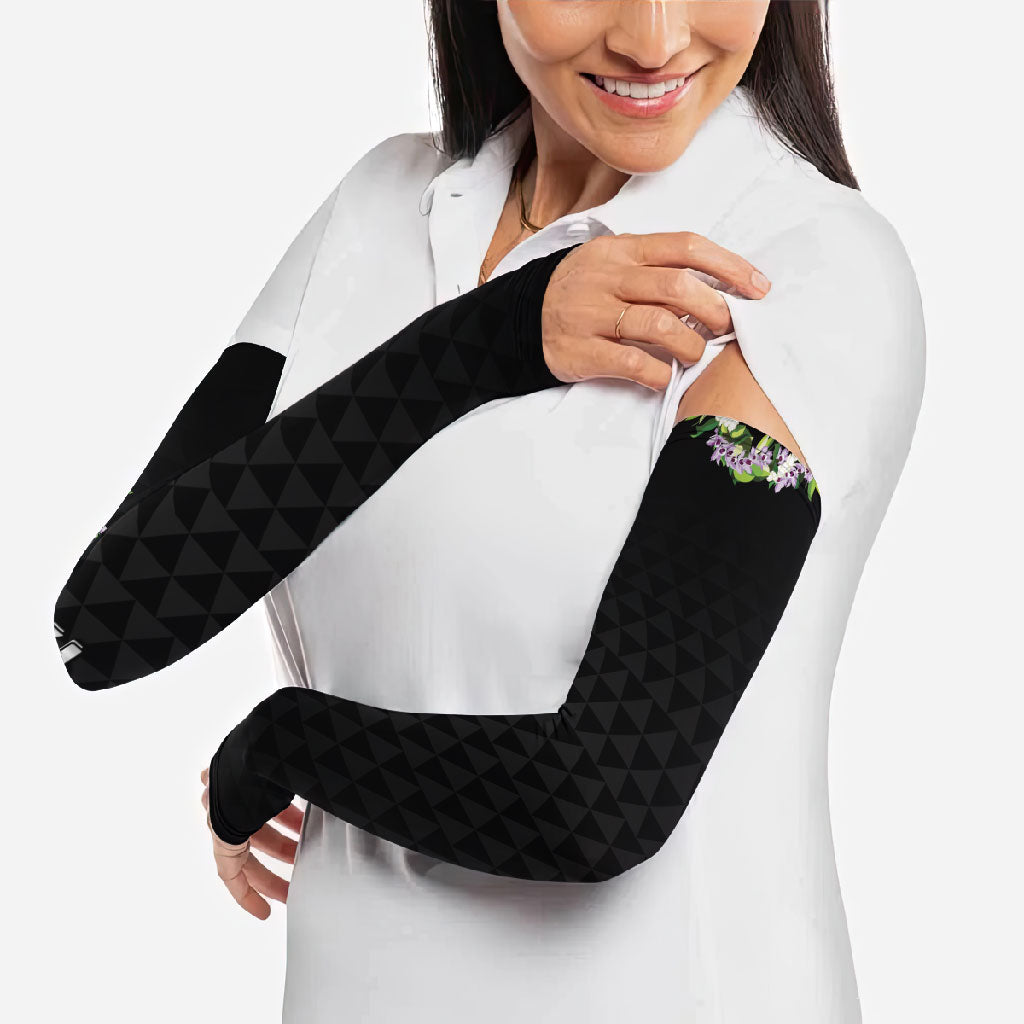 Hawaii Statehood Day Arm Sleeves Kakau Pattern With Maile Pikake Honohono Lei