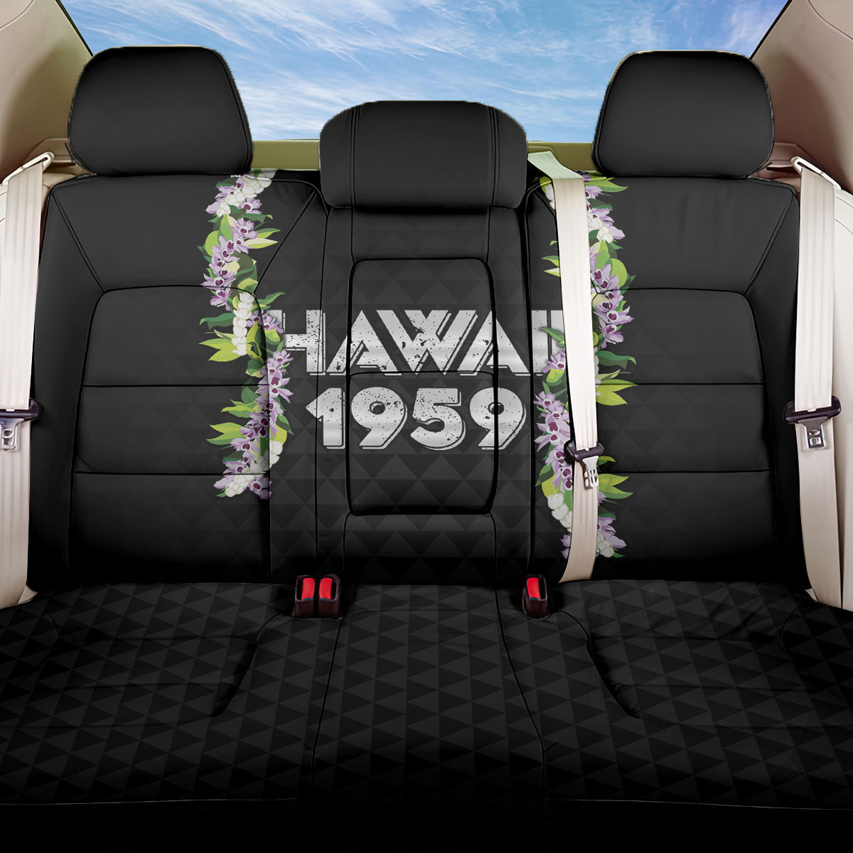 Hawaii Statehood Day Back Car Seat Cover Kakau Pattern With Maile Pikake Honohono Lei