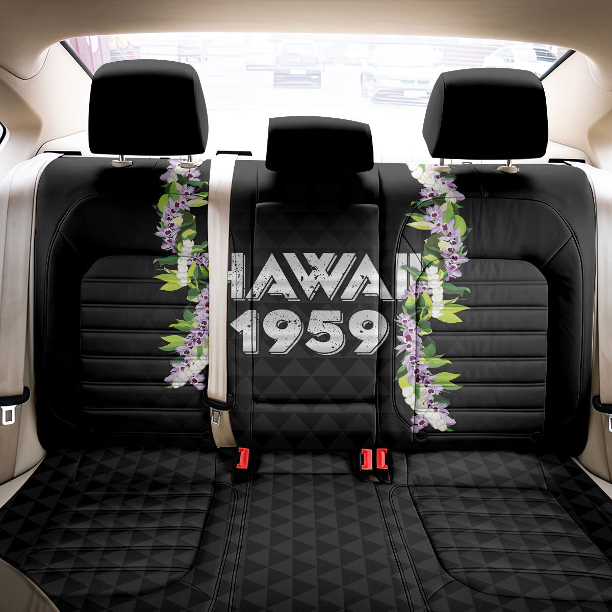 Hawaii Statehood Day Back Car Seat Cover Kakau Pattern With Maile Pikake Honohono Lei
