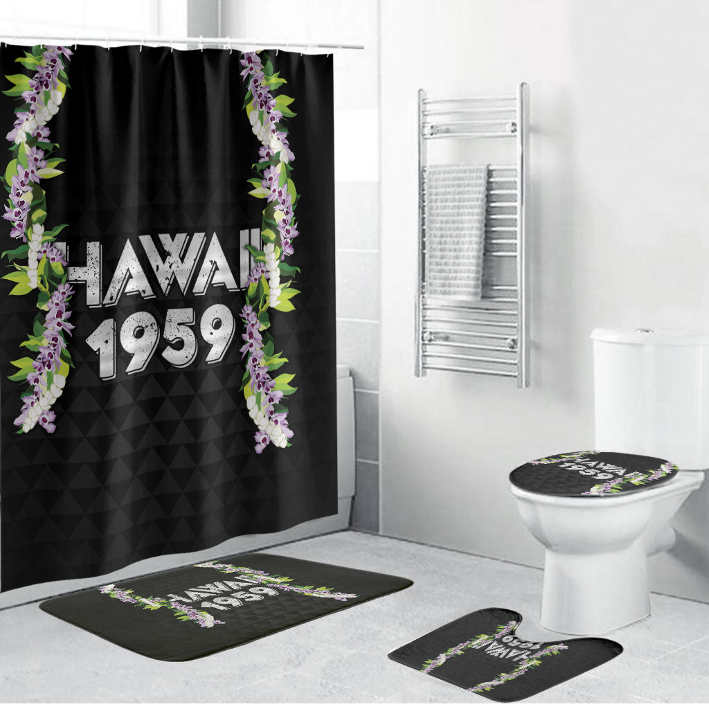 Hawaii Statehood Day Bathroom Set Kakau Pattern With Maile Pikake Honohono Lei