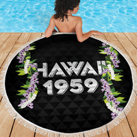 Hawaii Statehood Day Beach Blanket Kakau Pattern With Maile Pikake Honohono Lei