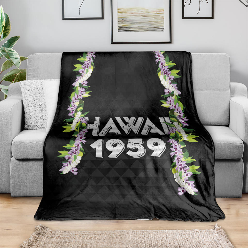 Hawaii Statehood Day Blanket Kakau Pattern With Maile Pikake Honohono Lei