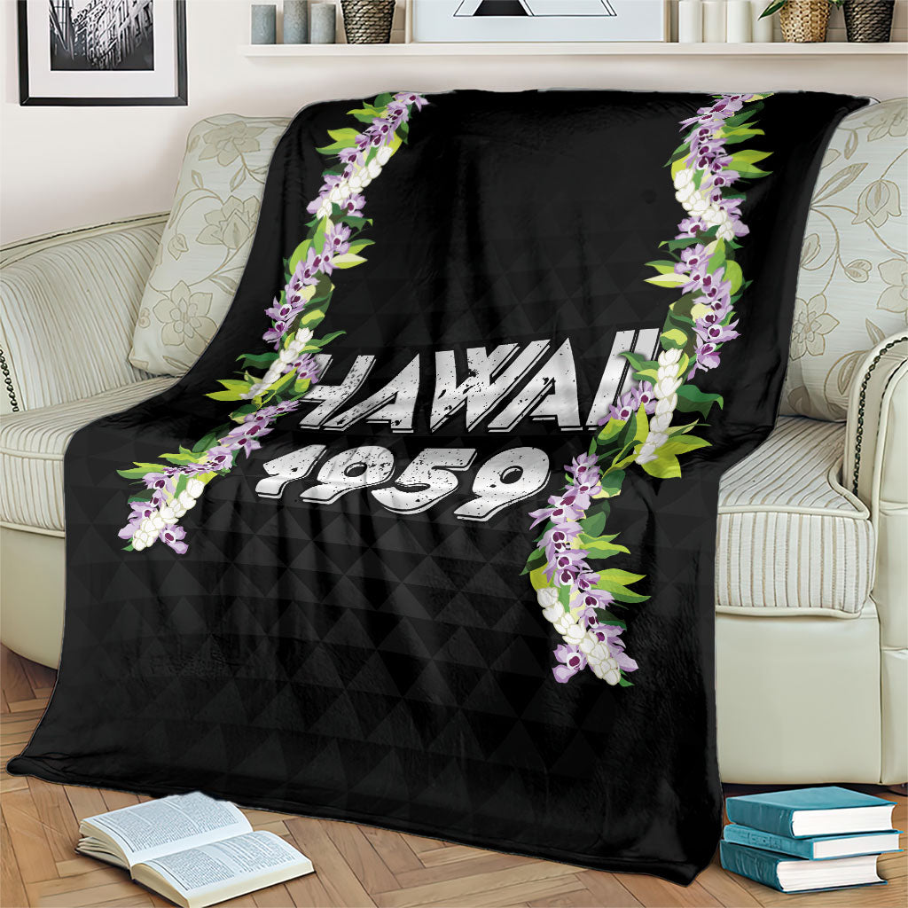 Hawaii Statehood Day Blanket Kakau Pattern With Maile Pikake Honohono Lei