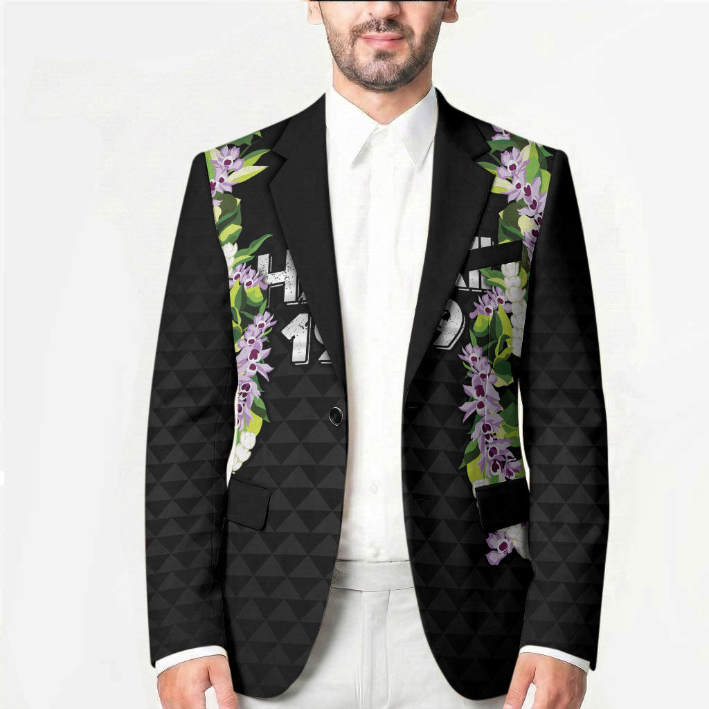 Hawaii Statehood Day Blazer Kakau Pattern With Maile Pikake Honohono Lei