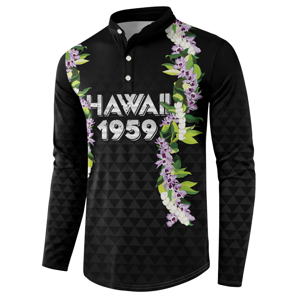 Hawaii Statehood Day Button Sweatshirt Kakau Pattern With Maile Pikake Honohono Lei