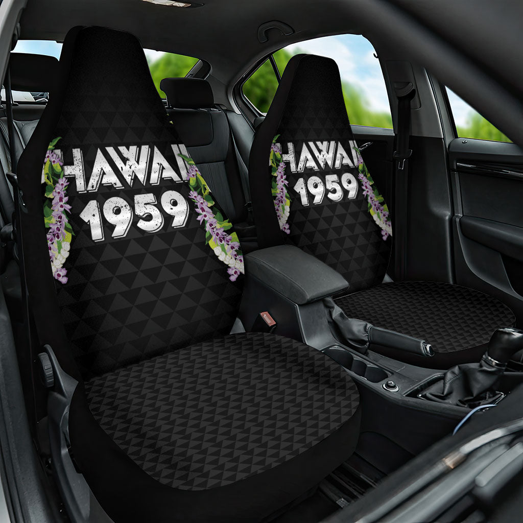 Hawaii Statehood Day Car Seat Cover Kakau Pattern With Maile Pikake Honohono Lei