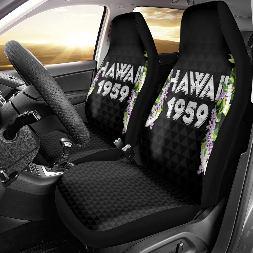 Hawaii Statehood Day Car Seat Cover Kakau Pattern With Maile Pikake Honohono Lei