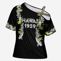Hawaii Statehood Day Cross Shoulder Shirt Kakau Pattern With Maile Pikake Honohono Lei
