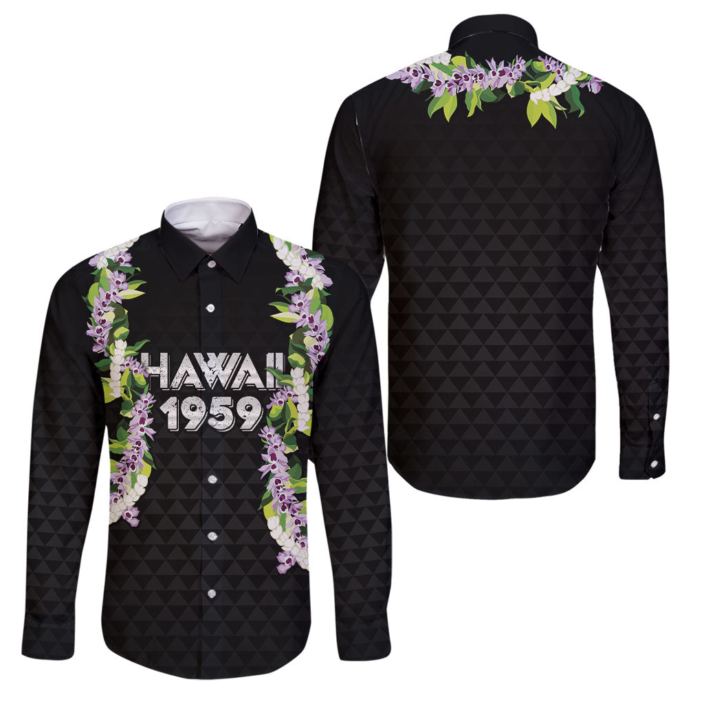Hawaii Statehood Day Family Matching Long Sleeve Bodycon Dress and Hawaiian Shirt Kakau Pattern With Maile Pikake Honohono Lei
