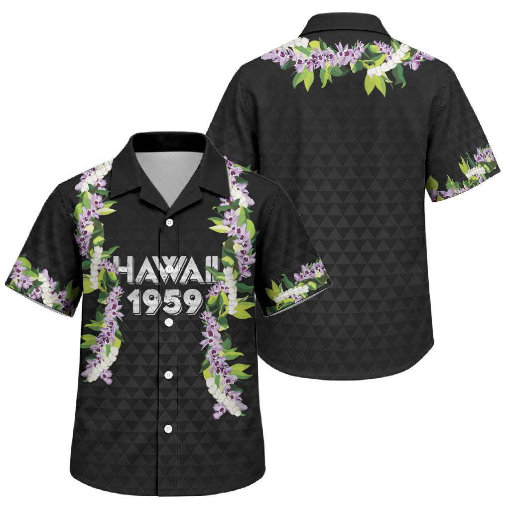 Hawaii Statehood Day Family Matching Off Shoulder Maxi Dress and Hawaiian Shirt Kakau Pattern With Maile Pikake Honohono Lei