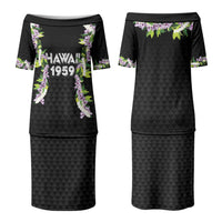 Hawaii Statehood Day Family Matching Puletasi and Hawaiian Shirt Kakau Pattern With Maile Pikake Honohono Lei