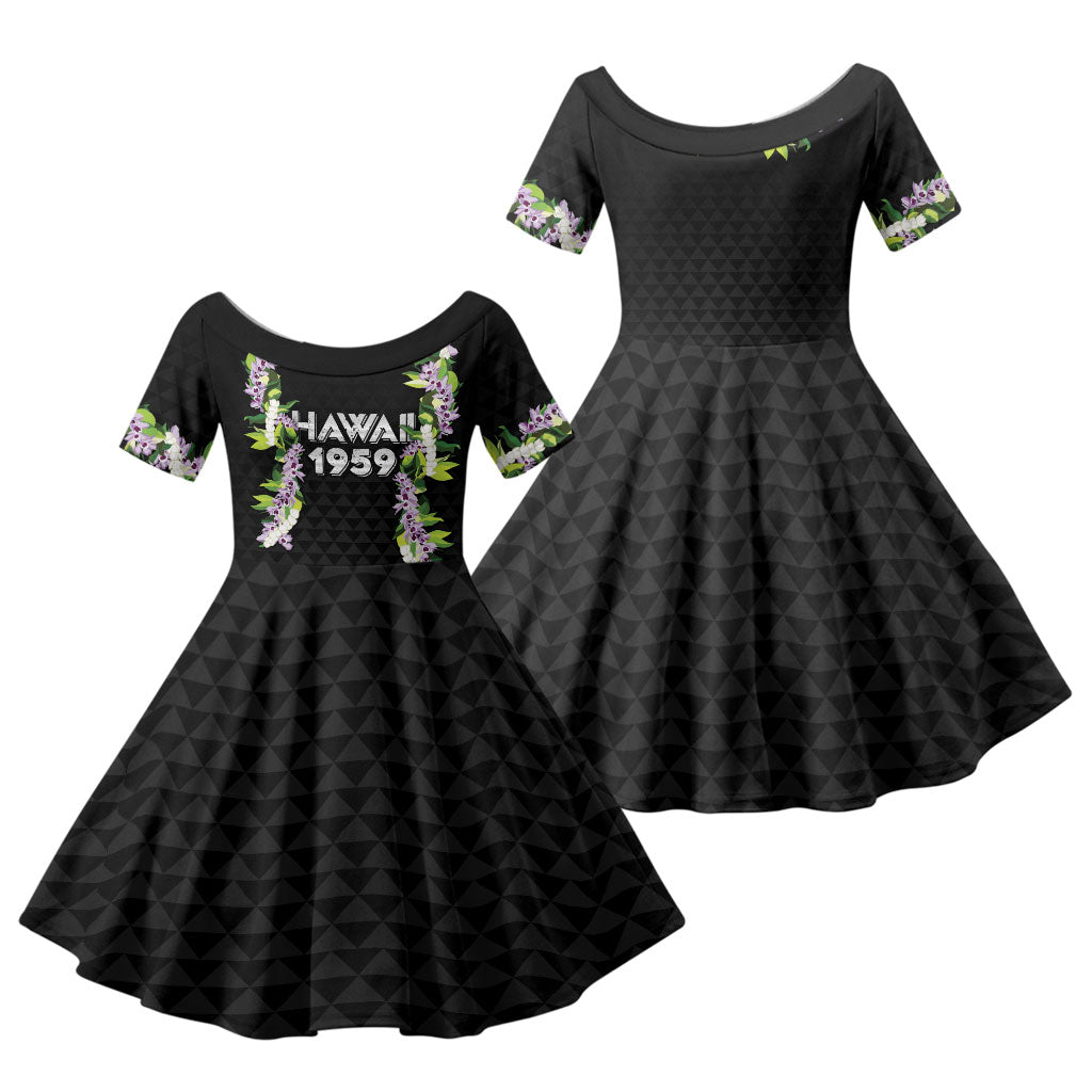 Hawaii Statehood Day Family Matching Puletasi and Hawaiian Shirt Kakau Pattern With Maile Pikake Honohono Lei