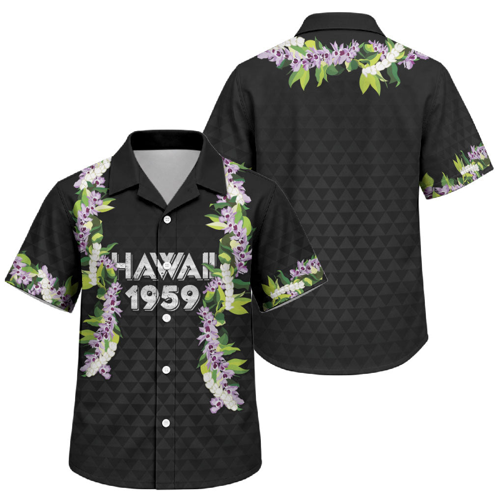Hawaii Statehood Day Family Matching Puletasi and Hawaiian Shirt Kakau Pattern With Maile Pikake Honohono Lei