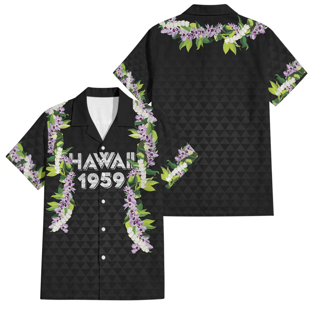 Hawaii Statehood Day Family Matching Summer Maxi Dress and Hawaiian Shirt Kakau Pattern With Maile Pikake Honohono Lei