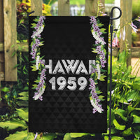 Hawaii Statehood Day Garden Flag Kakau Pattern With Maile Pikake Honohono Lei