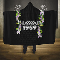 Hawaii Statehood Day Hooded Blanket Kakau Pattern With Maile Pikake Honohono Lei