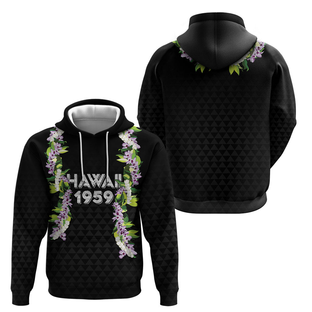 Hawaii Statehood Day Hoodie Kakau Pattern With Maile Pikake Honohono Lei
