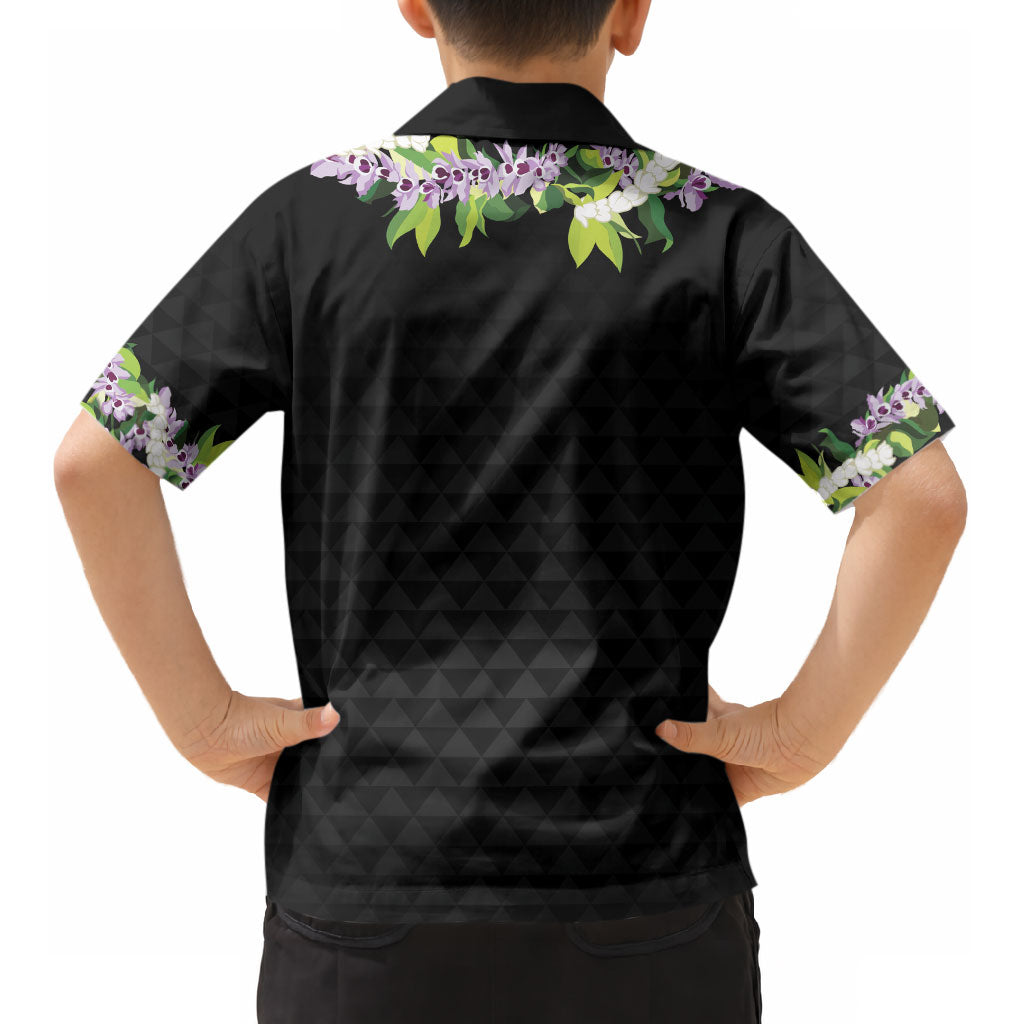 Hawaii Statehood Day Kid Hawaiian Shirt Kakau Pattern With Maile Pikake Honohono Lei