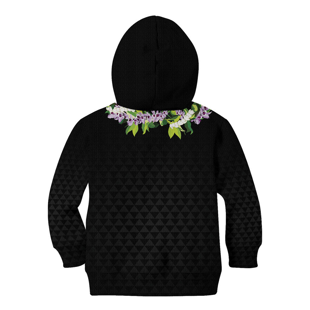 Hawaii Statehood Day Kid Hoodie Kakau Pattern With Maile Pikake Honohono Lei