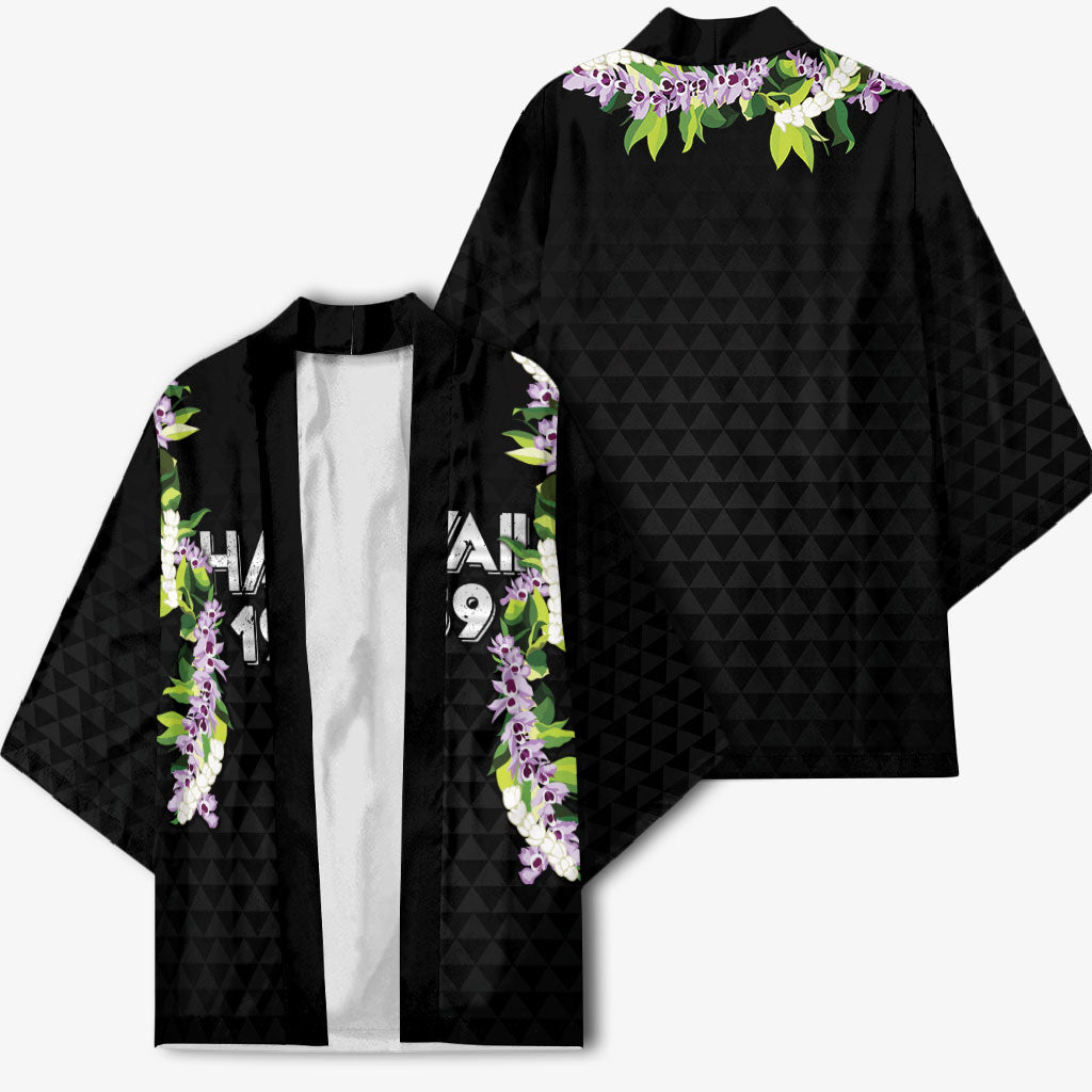 Hawaii Statehood Day Kimono Kakau Pattern With Maile Pikake Honohono Lei