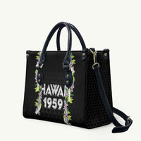 Hawaii Statehood Day Leather Bag Kakau Pattern With Maile Pikake Honohono Lei